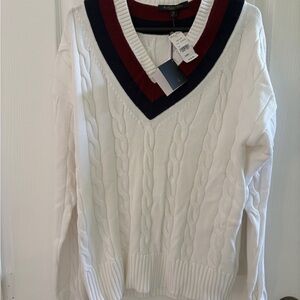 Brooks Brothers White Sweater with Red and Blue Stripes